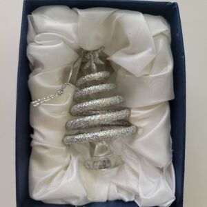 Vintage Blown Glass Spiral Christmas Tree Ornament Star Silver Sparkling LS Arts